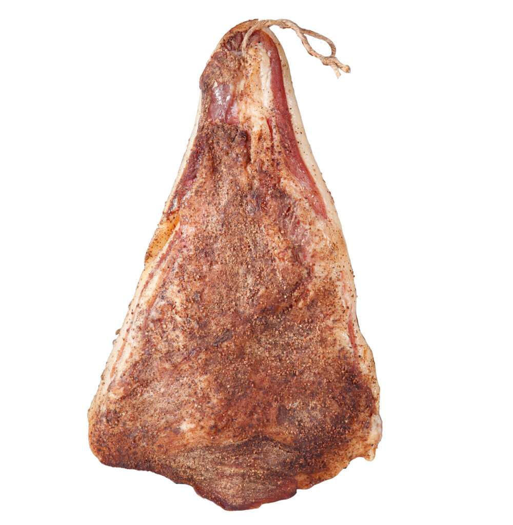 Italian cured pork cheek for pasta sauces production