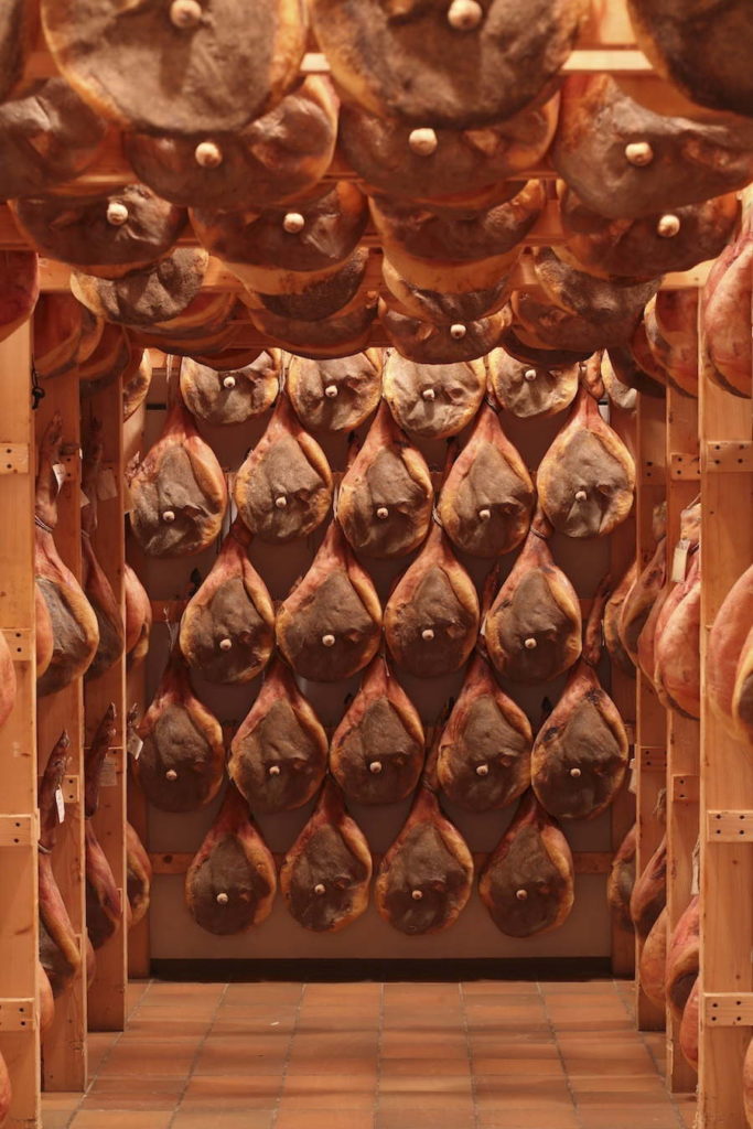 Cave d'affinage du jambon de porc noir de Parme