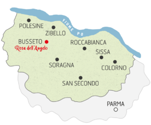 Carte de la zone de production du Bas Parme de Culatello DOP