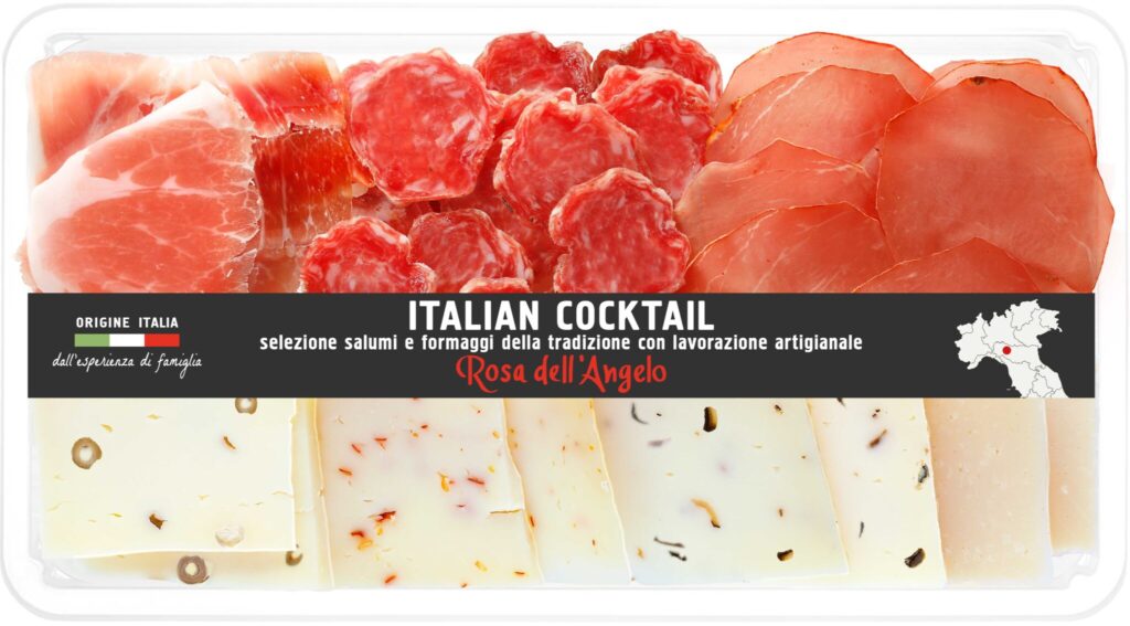 Appetizer of sliced Italian cold cuts and cheeses