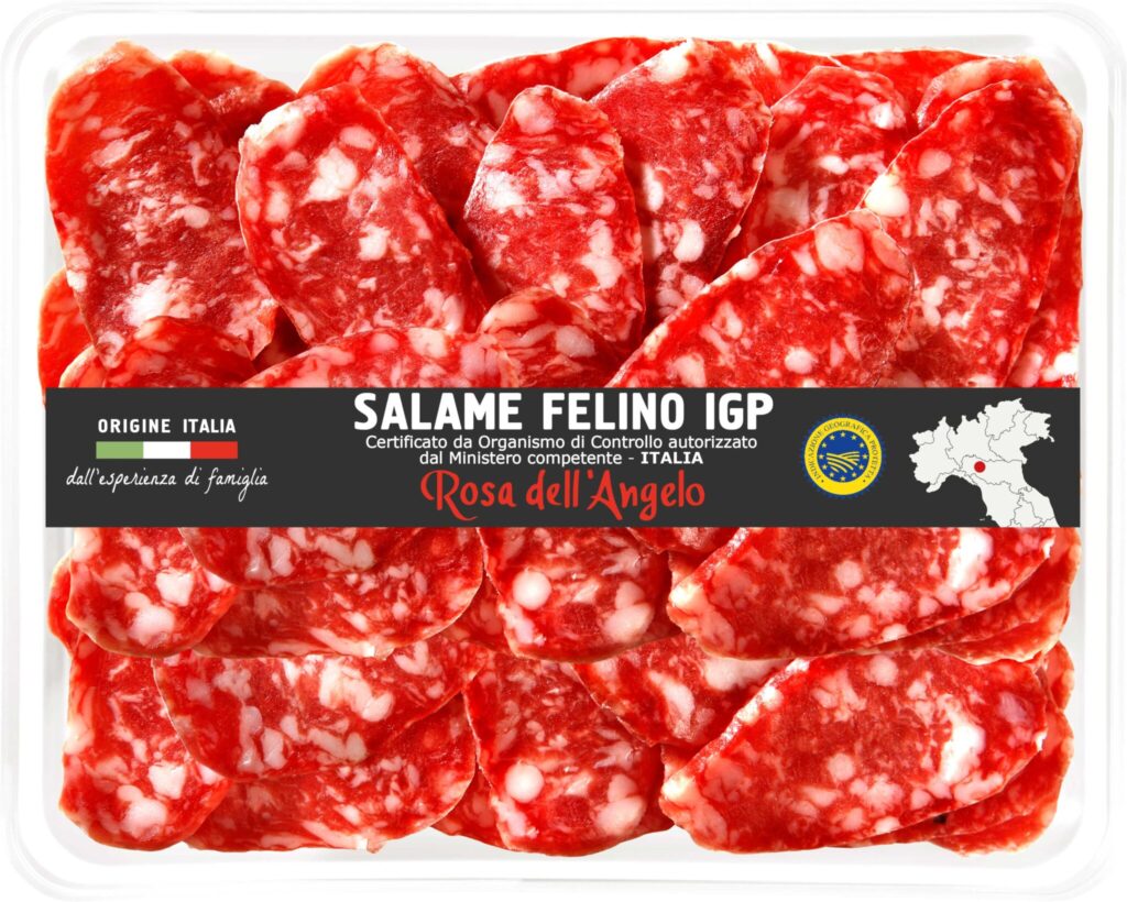 Felino salami IGP sliced in tray