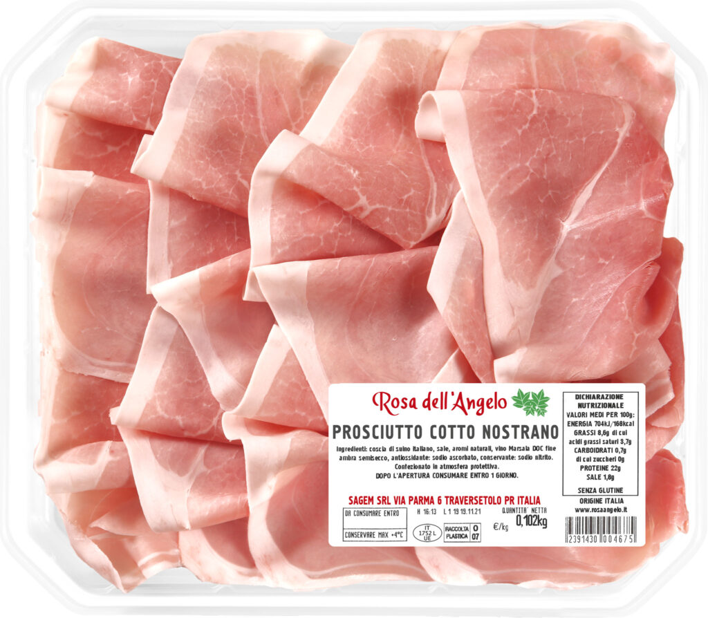 Prosciutto cotto italiano affettato in vaschetta