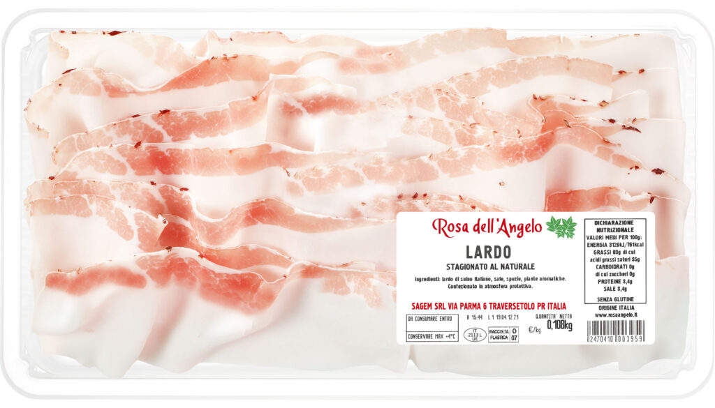 Lardo stagionato al naturale lavorato artigianalmente e affettato
