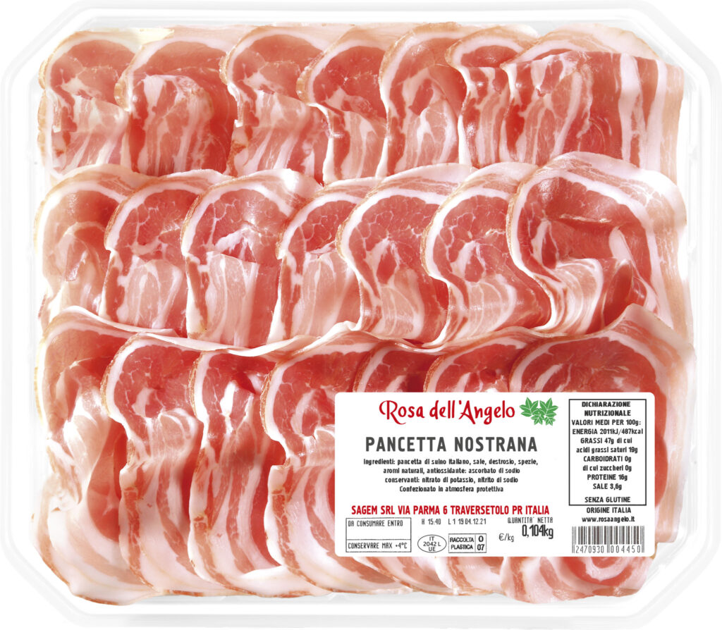 Pancetta artigianale Italiana affettata in vaschetta